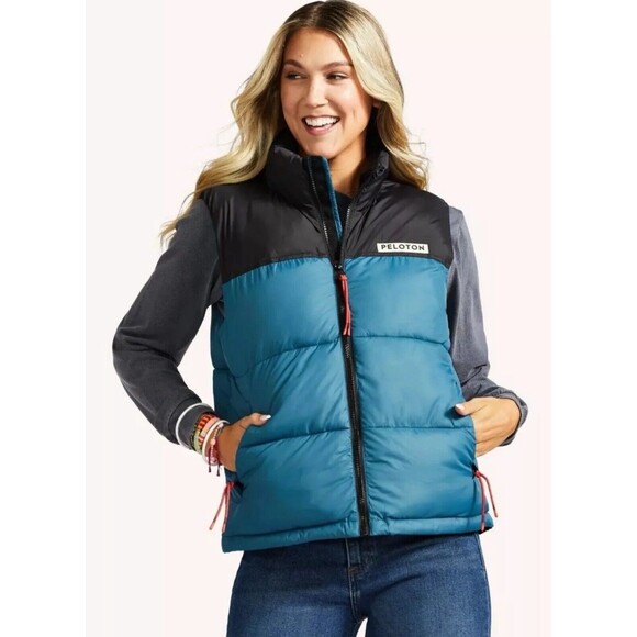 Peloton Aspen Puffer Vest Women's Size XXL Black and Blue Full Zip Insulated - Picture 2 of 8